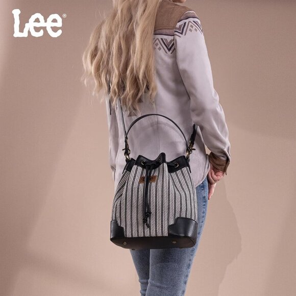 Lee Bucket Bag Women Canvas Vegan Leather 2-in-1 Crossbody Casual Tote - Picture 2 of 7